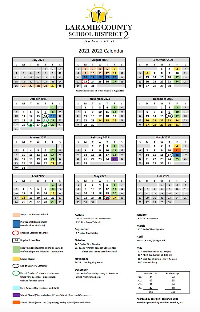 Cheyenne and Laramie County School Calendars for 20212022