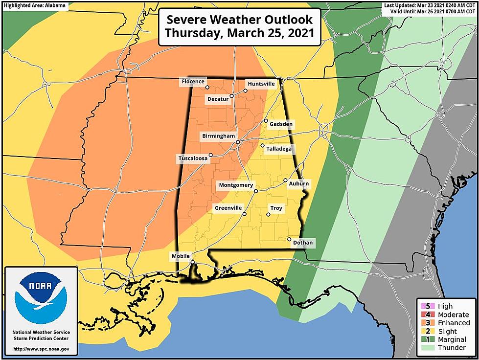 Severe Storms, Tornadoes Increasingly Likely in Tuscaloosa, Alabama Thursday
