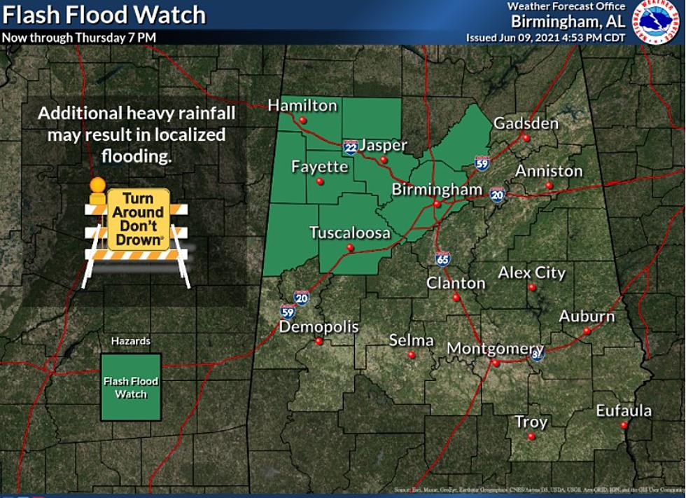 Flash Flood Watch Continues Until 7 PM for Tuscaloosa, Alabama