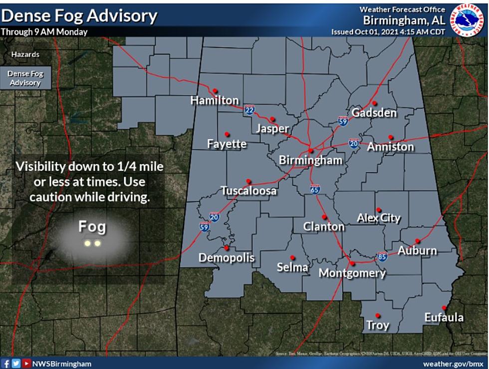 Dense Fog Advisory in Effect Until 9 AM for Tuscaloosa, Alabama