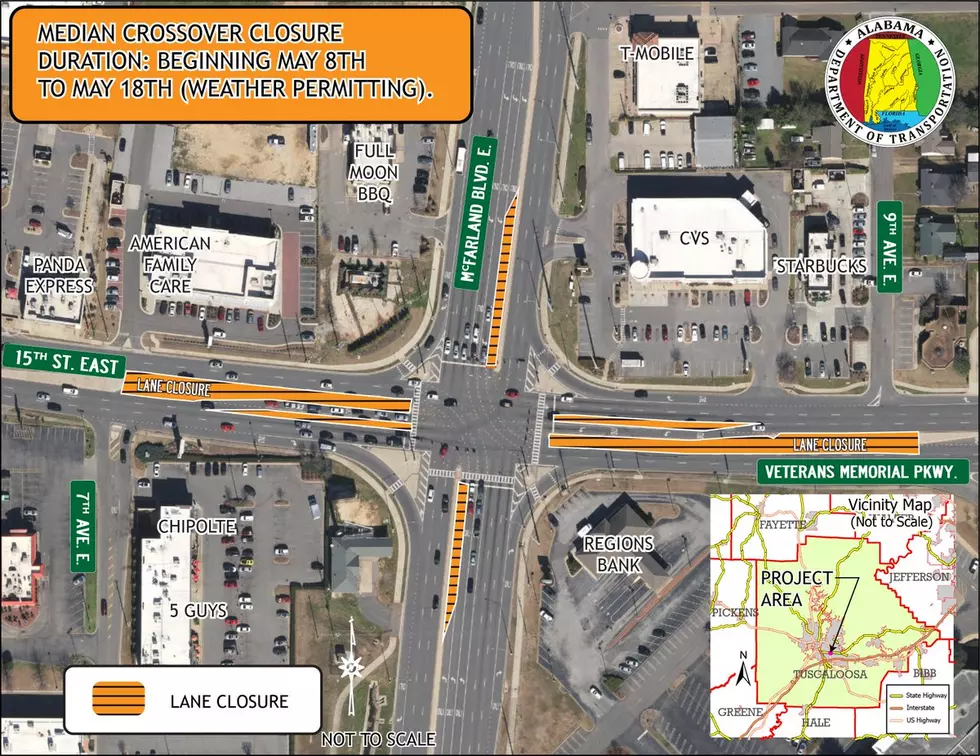 ALDOT: Median Crossovers on Tuscaloosa’s 15th Street to Permanently Close