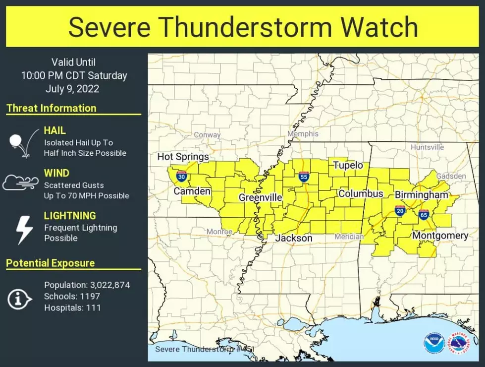 Severe Thunderstorm Watch Issued for West, Central Alabama Saturday