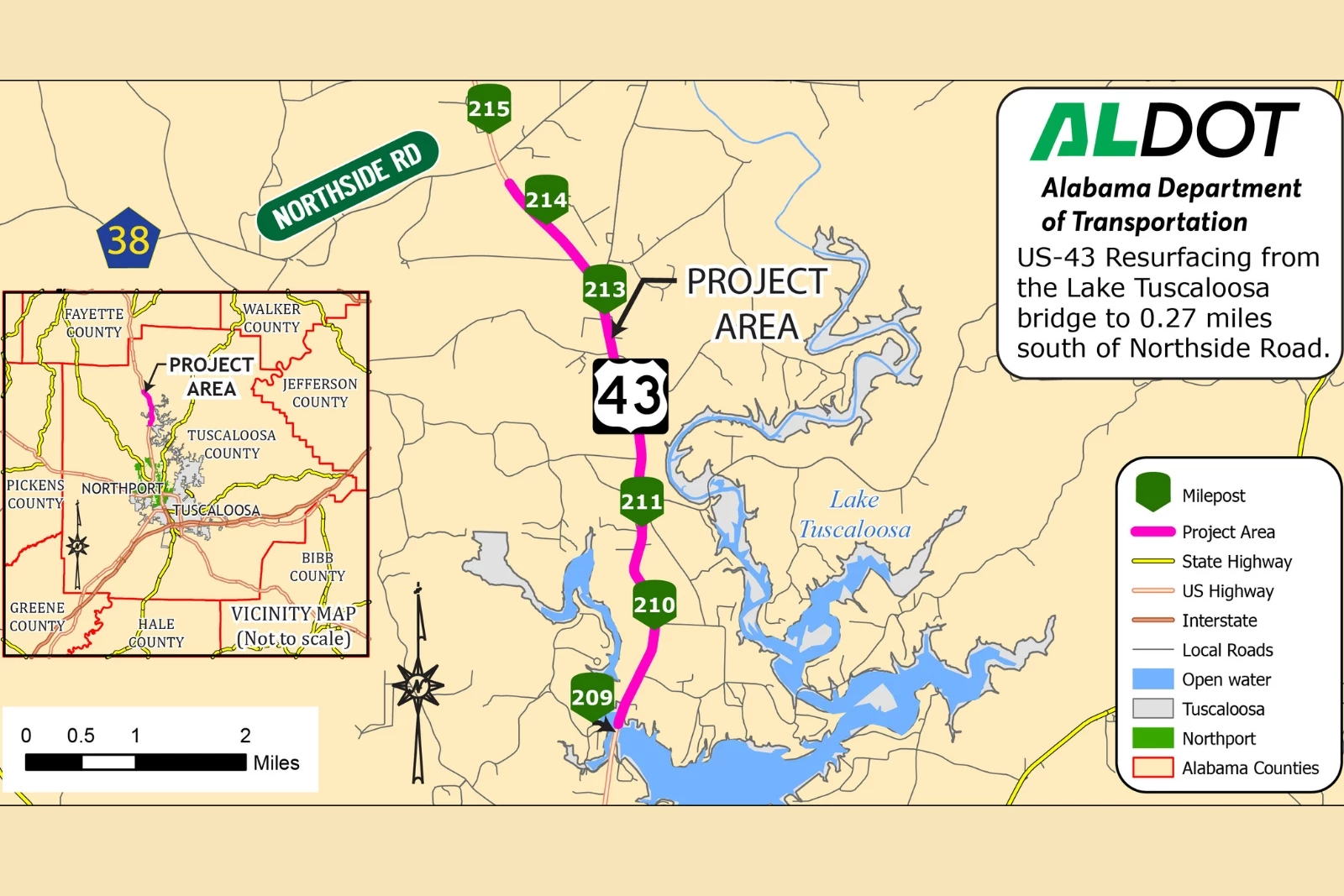 ALDOT Resurfacing of 5.4 Miles of US-43 Near Lake Tuscaloosa
