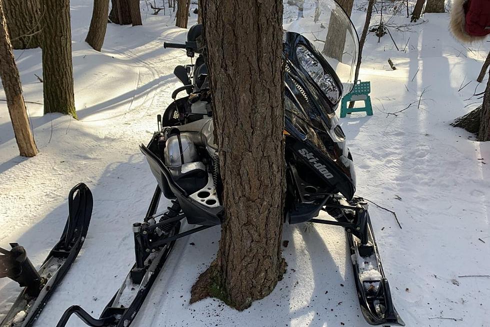 Inexperienced Rider Crashes Snowmobile Into Tree