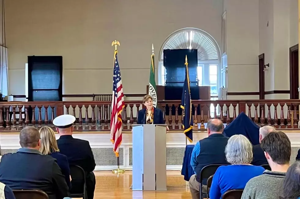 Sen. Jeanne Shaheen addresses the Bronze Star ceremony at Dover City Hall for Hospital Corpsman Third Class George “Doc” Riordan 6/4/22