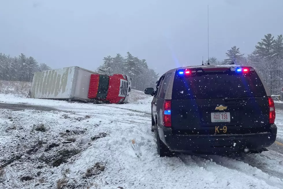 NH State Police with an overturned tractor trailer 12/16/22