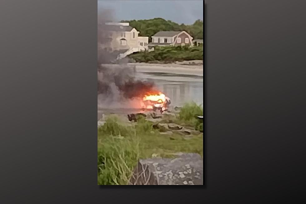 Pickup Truck Crashes Onto Beach at Wallis Sands in Rye, Catches Fire