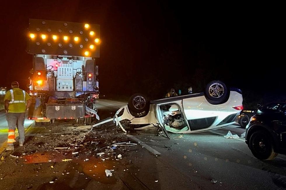 SUV Hits Line Painting Truck on New Hampshire’s I-95, Flips Onto Roof