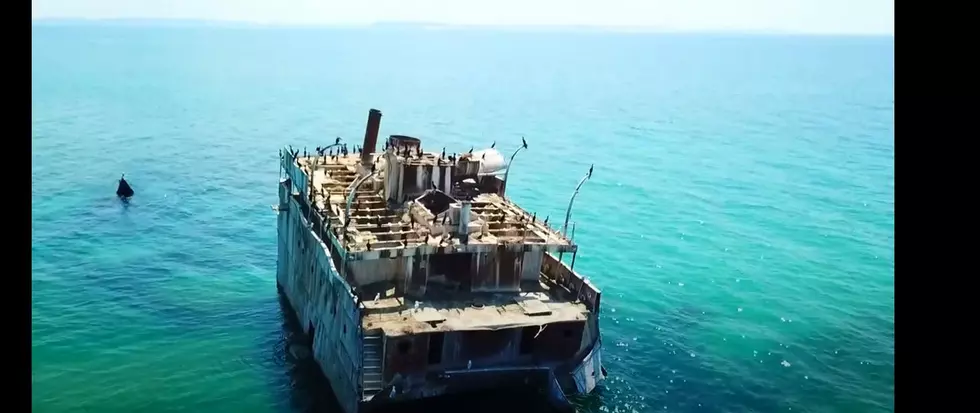 There is an Abandoned German Cargo Boat Shipwrecked in Lake Michigan
